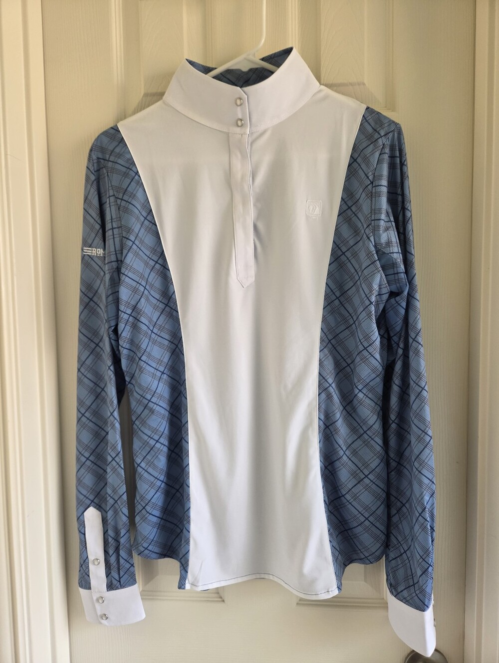 Romfh Schuyler Plaid Long Sleeve Show Shirt Blue White Women's Size Large - Picture 13 of 14